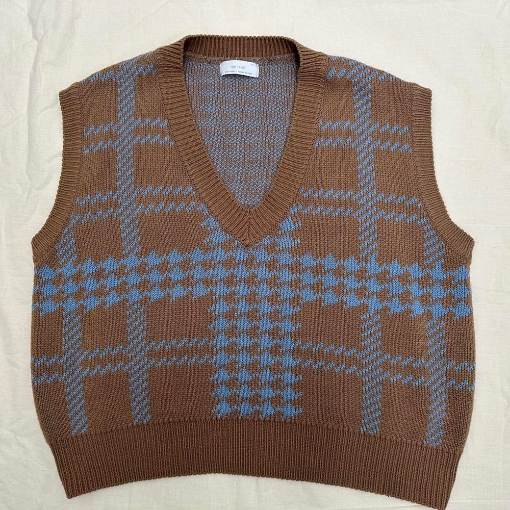 Oak + Fort Brown and Blue Checkered Sweater Vest